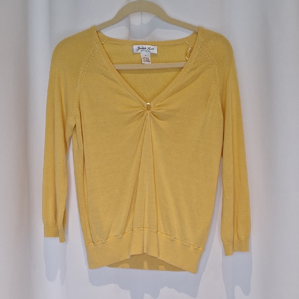 Judith Hart Silk Blend Lemon Yellow 3/4 Sleeve Sweater Size S